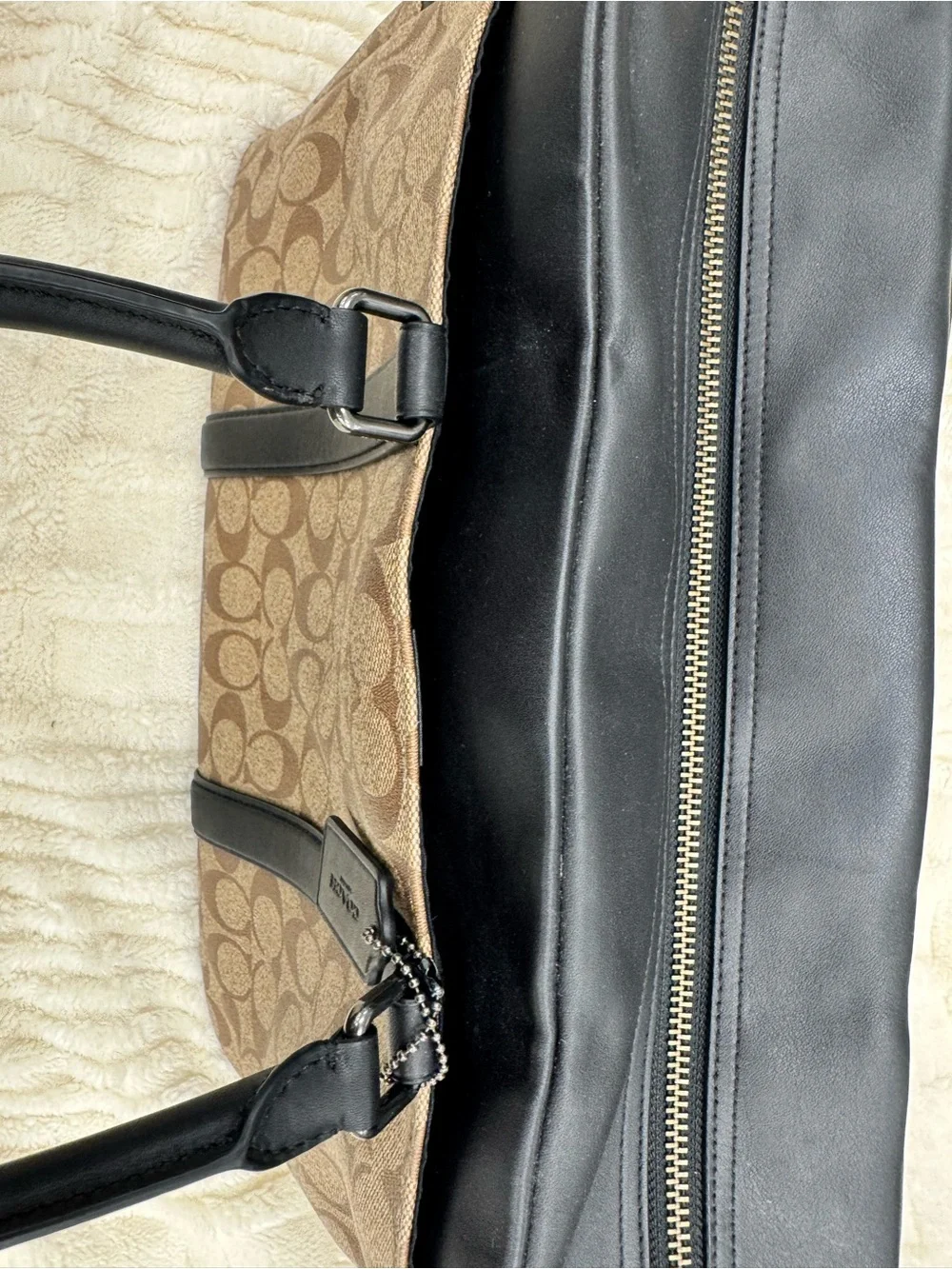 NWT Coach Brown Signature Canvas Briefcase with Black Leather Trim